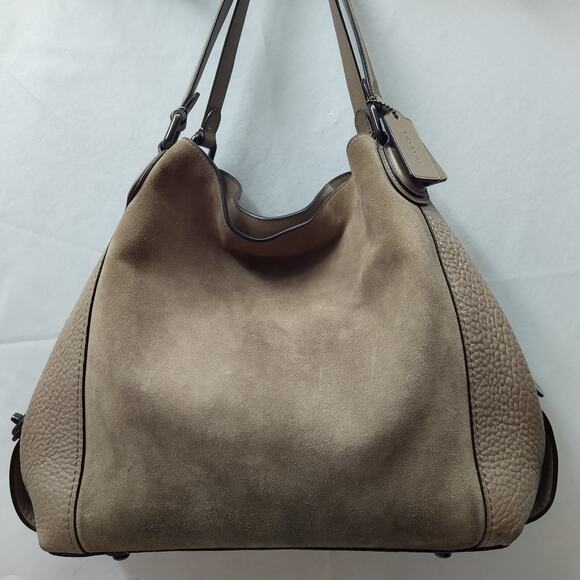 Coach Edie Gray Pebbled Leather Suede 3 Compartments Shoulder Bag - Picture 2 of 16